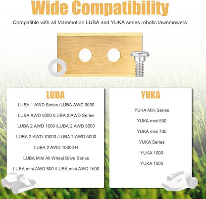 40pcs Gold-Tone Replacement Blades, Stainless Steel Replacement Robotic Lawnmower Blades with Washers Screws and Screwdriver for Mammotion 2 Awd Luba & Yuka All Series Robot Lawn Mowers (Style 2)