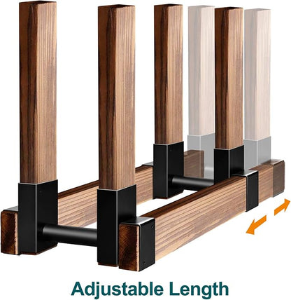 Amagabeli Set of 4 Pack Outdoor Firewood Log Storage Rack Bracket Kit Fireplace Wood Storage Holder Adjustable Length Log Stacking Stand Holder for Wood Burning Fire Pits Black
