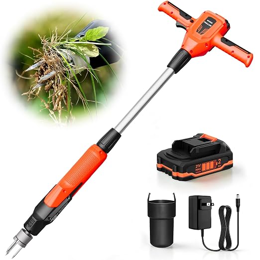 Weed Puller Tool, 21V Powerful Electric Weeder Tool with 2.0Ah Battery and Charger, Garden Tools Weed Pulling Tool with 3-Claw Steel Head for Smooth Weeding, Ideal Gifts for Men Women Mom Dad, Orange