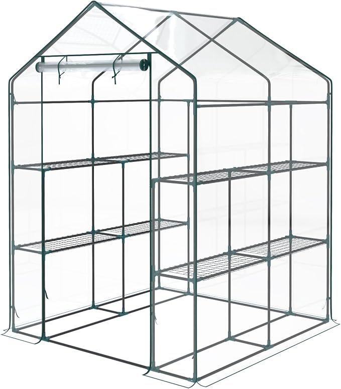 Sweetcrispy Greenhouse, Walk-in Portable Greenhouses with 2 Tier 8 Plant Shelves, Durable PVC Cover, Greenhouses for Garden Outdoor, Patio, Porch, Backyard Green Houses, Clear