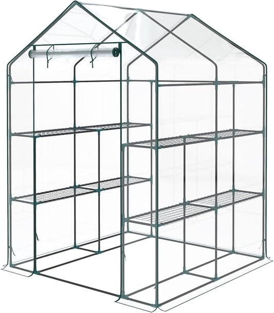 Sweetcrispy Greenhouse, Walk-in Portable Greenhouses with 2 Tier 8 Plant Shelves, Durable PVC Cover, Greenhouses for Garden Outdoor, Patio, Porch, Backyard Green Houses, Clear