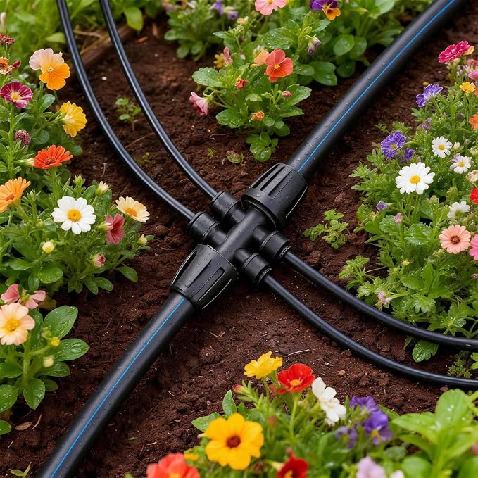 RedChili 8 Pcs Quick Connect 1/2" to 1/4" Drip Irrigation Fittings, Dripline 1/2 Inch (1/2" ID x0.6-0.65" OD) To 1/4 Inch Reducing Tee Adapter Drip Tubing 1/2" to 1/4" Irrigation 6 Way Connectors