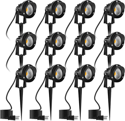 Romwish 12 Pack LED Landscape Spotlights, 120V Plug-in Outdoor Lighting | 12W 1200LM Brightness with 3000K Warm White, IP65 Waterproof, Adjustable head & 60° Beam for Tree Garden Pathway Yard