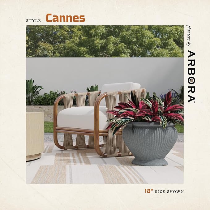 ARBORA 18" Cannes Urn Planter - Premium Polyresin Decorative Outdoor Planter with Drillable Drainage Hole for Optional Indoor Use, Lightweight, Weatherproof Plant Pot for Front Step, Garden, Deck