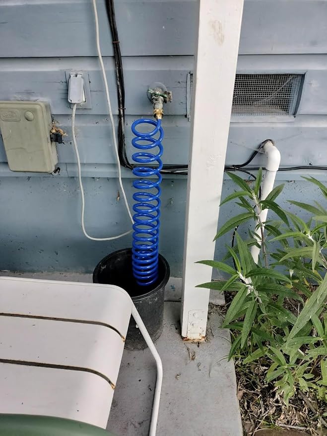 SANFU PU Recoil Garden Water Hose 3/8"ID(9.5 x 12.7mm) x 10ft Premium with 3/4"Inch Brass Fittings Retractable, Compact, Outdoor Patio Hose Marine&Boat, Blue(10')
