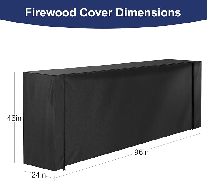 Honest 8ft Firewood Rack Cover, Heavy Duty Waterproof 600d Oxford Outdoor Firewood Storage Cover with Zipper and Openable Front Flap, Cover Only