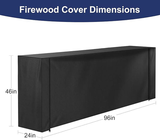 Honest 8ft Firewood Rack Cover, Heavy Duty Waterproof 600d Oxford Outdoor Firewood Storage Cover with Zipper and Openable Front Flap, Cover Only