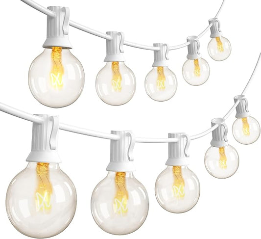 SUNSGNE 25FT Globe String Lights, G40 White Outdoor String Lights with 27 Clear Edison Bulbs(2 Spare) for Patio Balcony Decoration - White Wire