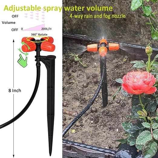 Drip Irrigation System for Garden with Water Timer Main ID 1/2inch 32Ft and 1/4inch 131Ft Water Hose, 2-Zone Automatic Watering System Sufficient Water Irrigation Dripper Waterflow Evenly Easy DIY