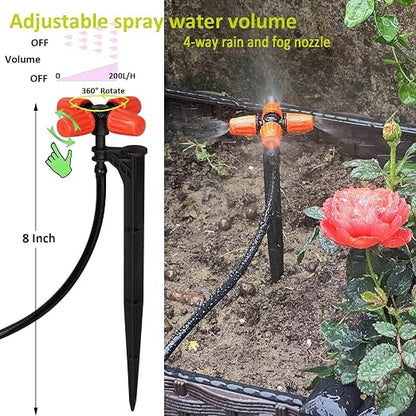 Drip Irrigation System for Garden with Water Timer Main ID 1/2inch 32Ft and 1/4inch 131Ft Water Hose, 2-Zone Automatic Watering System Sufficient Water Irrigation Dripper Waterflow Evenly Easy DIY