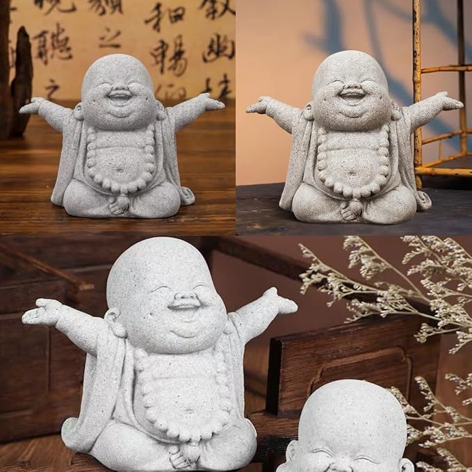 Buddha Sandstone Statues Zen Monk Buddha Statue Praying Monk Sandstone Figurine Ornaments for Indoor Meditation Rooms,Bonsai Micro Landscape Decor Fish Tank Aquarium Decoration (Laughing Buddha)