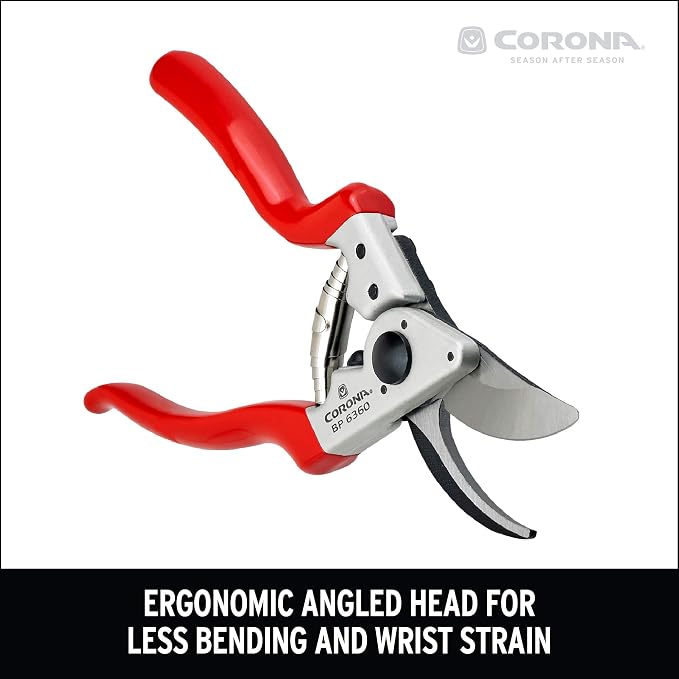 Corona BP 6360 Forged Steel Aluminum Handles Angled Bypass Hand Pruner - 1 inch Cut Capacity Stem and Branch Garden Shears, Red (Pack of 6)
