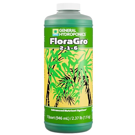 General Hydroponics FloraGro 2-1-6 Plant Food, Part of FloraSeries Advanced Nutrient System for Plants, 1 Quart