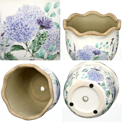 Hollyone 2 Pack Ceramic Planter Blue Vintage Ceramic Pot 5.5 + 6.6inch Decorative Flower Plant Pot with Drainage Hole Crackle Glaze for ndoor Outdoor Tuscan Decor Home Living Room Garden Decor