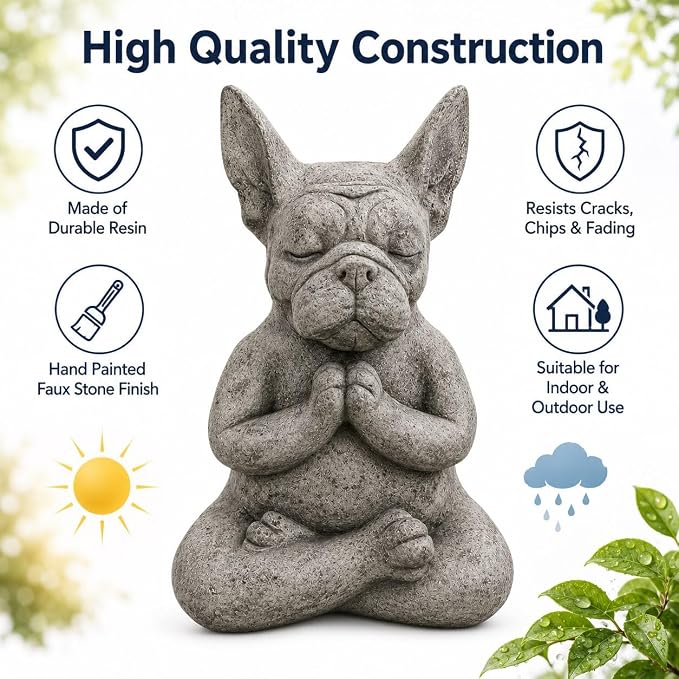 Meditating Buddha Bulldog Statue-Cute Funny Zen Animal Tabletop Decor for Home and Garden for Patio Lawn Yard Porch Ornament Garden Gift