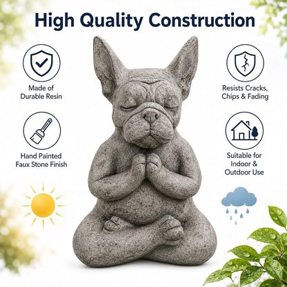 Meditating Buddha Bulldog Statue-Cute Funny Zen Animal Tabletop Decor for Home and Garden for Patio Lawn Yard Porch Ornament Garden Gift