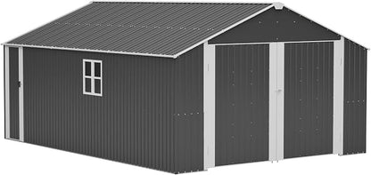 KEIKI 12x20 FT Outdoor Metal Storage Shed Garage with Double Doors, Large Capacity Steel Utility Shed for Vehicle Equipment and Garden Tool Storage, Weather Resistant Backyard Shed