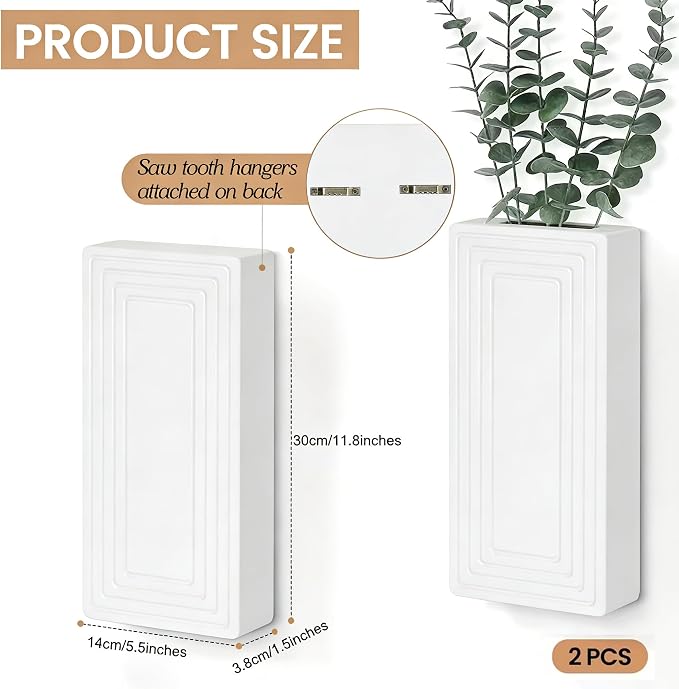Wooden Wall Planter Vase,2 Pack Hanging Planter for Indoor Fake Plants Modern Boho Farmhouse Wall Art Decor for Home Indoor Kitchen Modern Farmhouse Bathroom Living Room Dining Room(White)