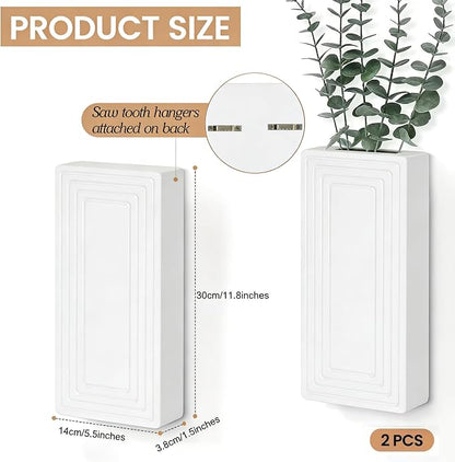 Wooden Wall Planter Vase,2 Pack Hanging Planter for Indoor Fake Plants Modern Boho Farmhouse Wall Art Decor for Home Indoor Kitchen Modern Farmhouse Bathroom Living Room Dining Room(White)
