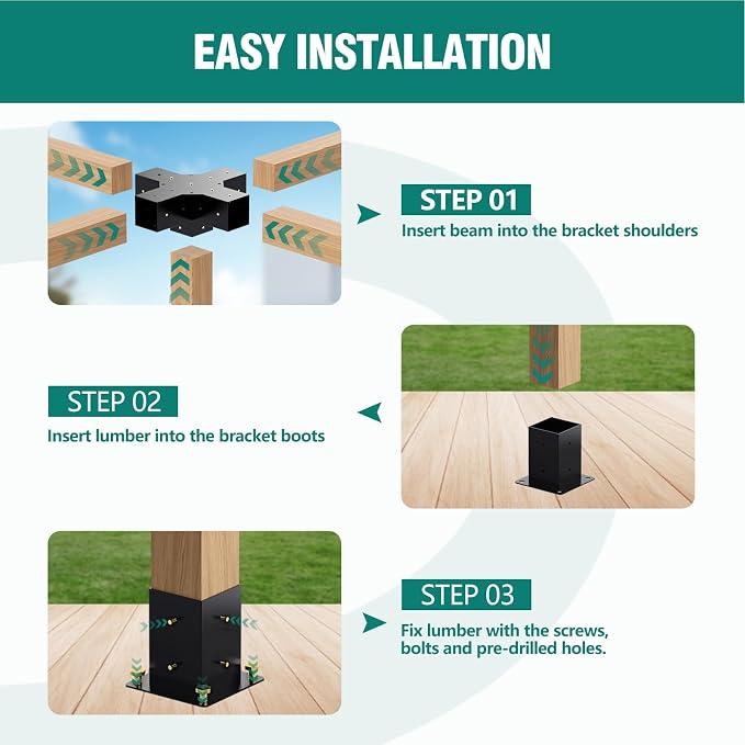 Pergola Kit - 5-Way Brackets for 4x4'' Wooden Beams, Gazebos, Patio & Sheds