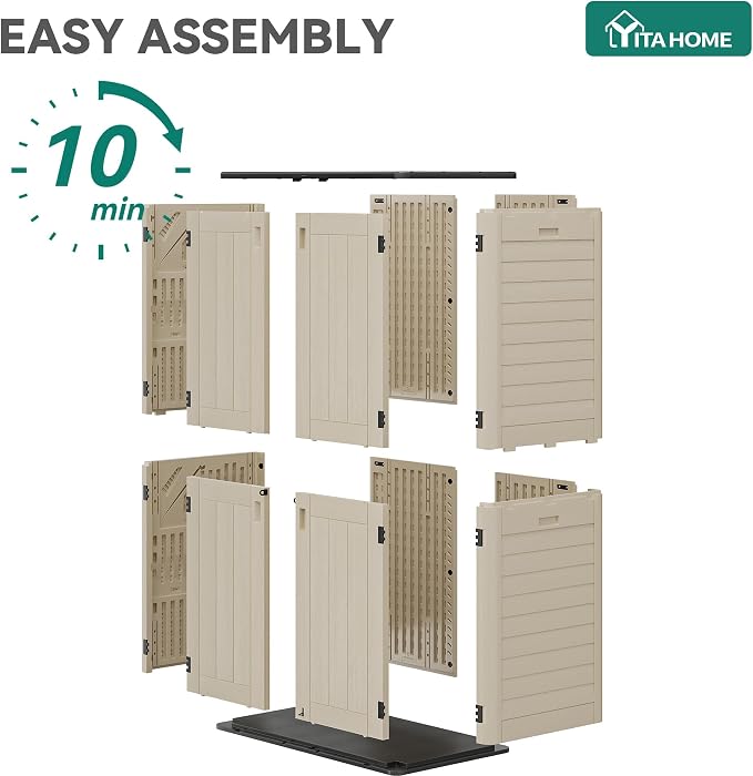 YITAHOME 60 cu ft Tall Outdoor Storage Shed w/o Shelf, Resin Vertical Outdoor Storage Shed, Large Waterproof Storage Cabinet for Garage, Poolside, and Garden (Khaki + Black)