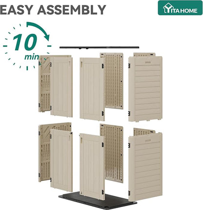YITAHOME 60 cu ft Tall Outdoor Storage Shed w/o Shelf, Resin Vertical Outdoor Storage Shed, Large Waterproof Storage Cabinet for Garage, Poolside, and Garden (Khaki + Black)