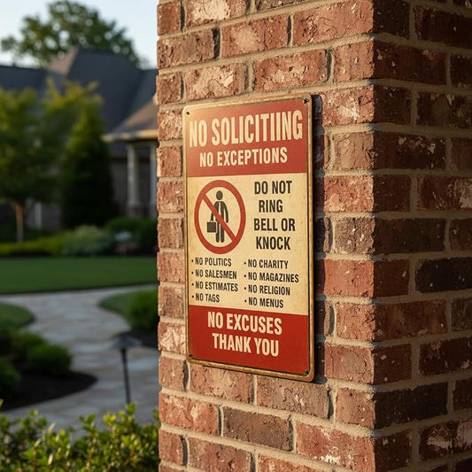 No Soliciting Sign for Front Door, Aluminum, 12x8 Inch, Do Not Ring Bell or Knock, Home, Porch and Office Decor