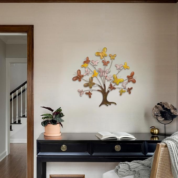 dreamskip Tree of Life Wall Art, 28" Large Outdoor Wall Decor with Butterfly, Handcrafted Tree Metal Wall Art for Garden, Patio, Fence, Living Room, Bedroom