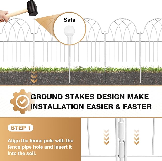 25 Pack White Decorative Garden Fence Panels - 26.41Ft Arched Landscape Border Rustproof No-Dig Animal Barrier Fence Panels for Yard Edging Flower Bed Patio Dog Run Area&Outdoor