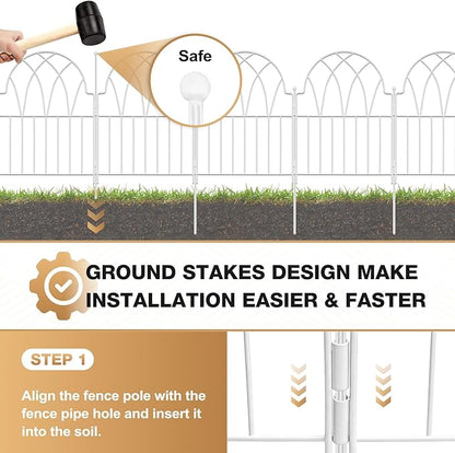 25 Pack White Decorative Garden Fence Panels - 26.41Ft Arched Landscape Border Rustproof No-Dig Animal Barrier Fence Panels for Yard Edging Flower Bed Patio Dog Run Area&Outdoor