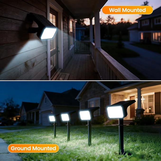 Fabrito Upgraded Solar Spot Lights Outdoor IP67 Waterproof 4 Pack, [108 LEDs, 4 Modes, 800LM] Dusk to Dawn Spotlights for All Night, 2-in-1 Solar Landscape Lights for Garden, Yard, Tree, Cool White