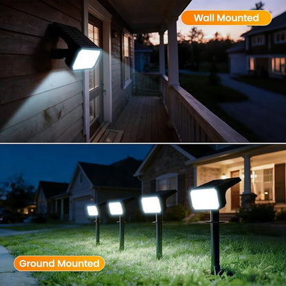 Fabrito Upgraded Solar Spot Lights Outdoor IP67 Waterproof 4 Pack, [108 LEDs, 4 Modes, 800LM] Dusk to Dawn Spotlights for All Night, 2-in-1 Solar Landscape Lights for Garden, Yard, Tree, Cool White