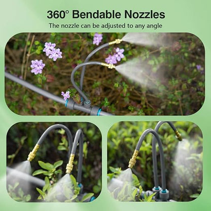 66 FT Drip Irrigation System - 360° Adjustable Garden Watering System | 40 Spray Nozzles, 2 Head, Garden Atomizing Misting System, Irrigation System for Garden, Greenhouse, Yard, Lawn, Plants