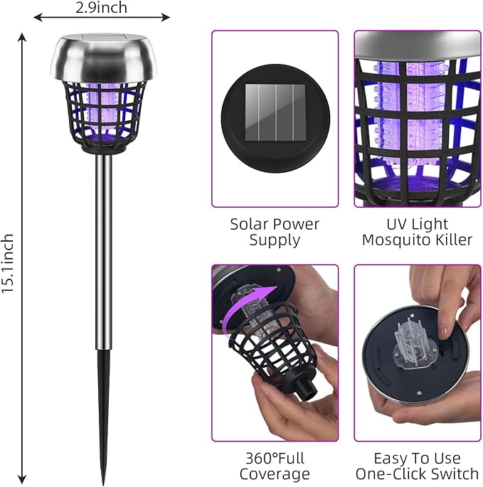 2026 New Solar Bug Zapper Outdoor, Mosquito Killer, Fly Traps Gnat Zapper for Small Flying Insect Bug Fly Gnat, IP65 Waterproof Mosquito Repellent for Patio Yard Garden Farm(4)