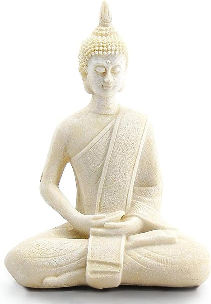 Bellaa Buddha Statue Zen Home Decor Mindfulness Meditation Sculpture Peace Harmony Dhyana Mudra Sitting Blessing Altar Figurine White