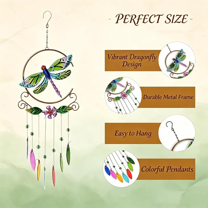 Dragonfly Wind Chimes, Garden Glass Outside Colorful Wind Chimes for Home, Party, Festival Decor, Garden Decoration Valentines Day Gift Indoor/Outdoor,Lifelike Dragonfly Deep Tone Style