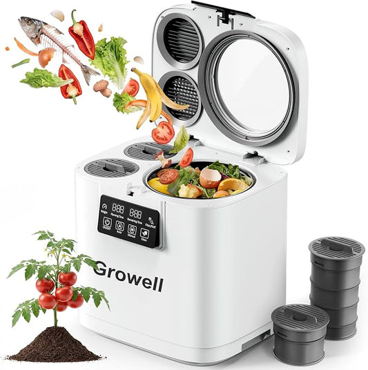 Growell 4L Electric Composter for Kitchen, Smart Countertop Compost Bin with Visible Window,Odorless & Low Noise, Auto-Cleaning,Turn Food Waste into Fertilizer, Food Waste Compost Indoor Machine