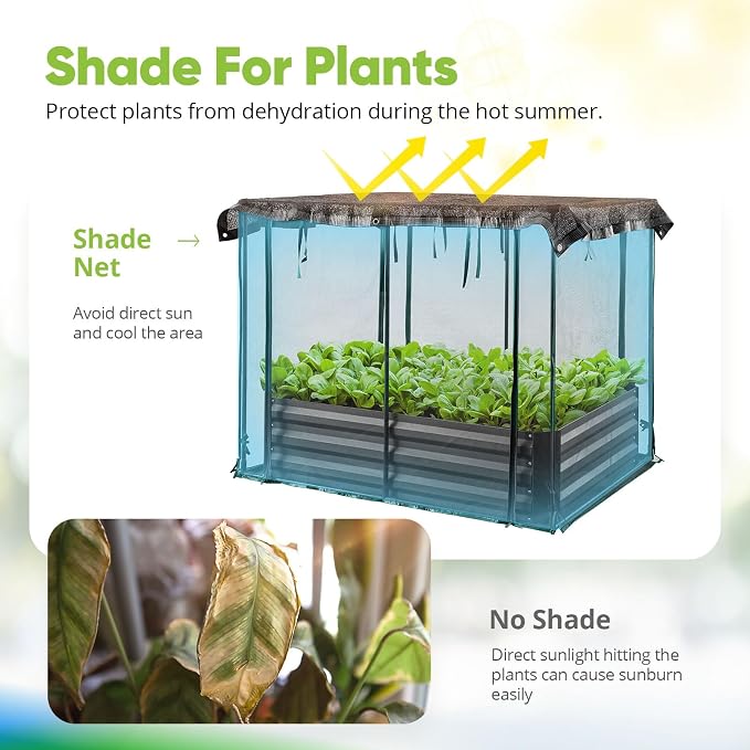 Quictent Galvanized Raised Garden Bed with Crop Cage Plant Protection Net Tent and Shade Cloth Kit Metal Planter Box Bottomless Planting Vegetables Outdoor Backyard Included T Tags Wing Nuts 4x3x1 Ft