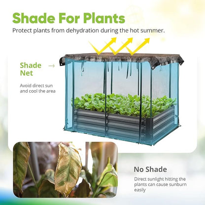 Quictent Galvanized Raised Garden Bed with Crop Cage Plant Protection Net Tent and Shade Cloth Kit Metal Planter Box Bottomless Planting Vegetables Outdoor Backyard Included T Tags Wing Nuts 4x3x1 Ft