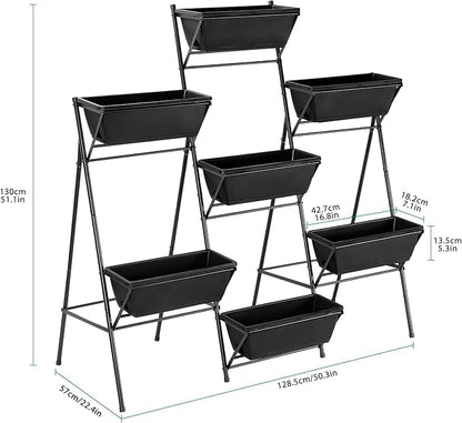 Raised Garden Bed Tiered Vertical Garden Planters Outdoor 7 Planter Boxes with Legs Indoor Elevated Herbs Flowers Vegetables Garden Box for Backyard Patio Balcony, Black