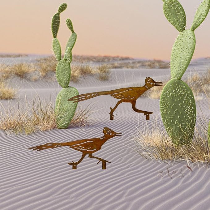 2PCS Rusty Roadrunner Decorative Garden Stakes, New Mexico Gifts for Women Mom Grandma Wife, Desert Yard Outdoor Decor, Metal Roadrunner Statues for Yard Art, Patio, Lawn Ornaments