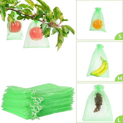 MIXC 100 Pcs Fruit Protection Bags, 12''×16''Fruit Netting Bags for Fruit Trees Fruit Cover Mesh Bag with Drawstring Netting Barrier Bags for Plant Fruit Flower