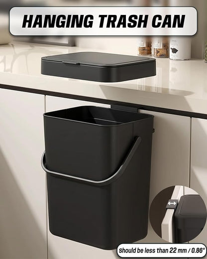 3.2 Gallons Hanging Trash Can with Slide Lid - Kitchen Garbage Can, Under Sink Trash Can, Garbage Can for Bathroom, Waste Bucket Outdoor Indoor, 12L(Black)