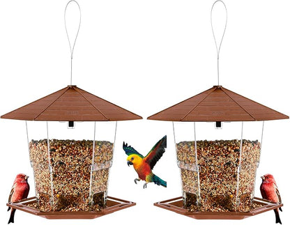 Jealoeur Bird Feeders for Outdoors Hanging Bird Feeder Wild Birds Seed, Brown 2 Pack