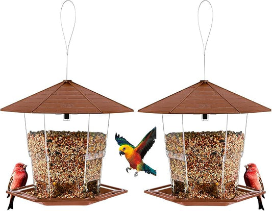 Jealoeur Bird Feeders for Outdoors Hanging Bird Feeder Wild Birds Seed, Brown 2 Pack