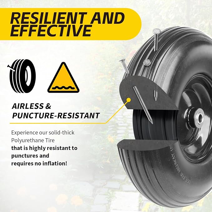 MaxxHaul 13" No Flat Solid Rubber Tire Maintenance Free 4.00-6 Replacement Wheel for Wheelbarrows and Garden Wagons Heavy Duty Steel Rim with 5/8 Inch Ball Bearing Puncture Proof (51079)