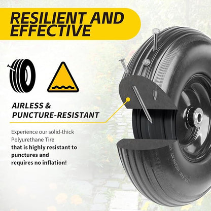 MaxxHaul 13" No Flat Solid Rubber Tire Maintenance Free 4.00-6 Replacement Wheel for Wheelbarrows and Garden Wagons Heavy Duty Steel Rim with 5/8 Inch Ball Bearing Puncture Proof (51079)