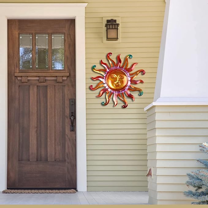 Metal Sun Wall Decor Outdoor Sunface Yard Art for Porch Door Patio Garden Home Indoor Sculpture Decorations