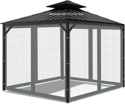 Gazebo Universal Replacement Mosquito Netting, Outdoor Mesh Netting Screen 4-Panel Sidewall with Zipper for Patio, Canopy, Garden and Backyard, Gray(Mosquito Net Only) (Gray, 10' x 10')