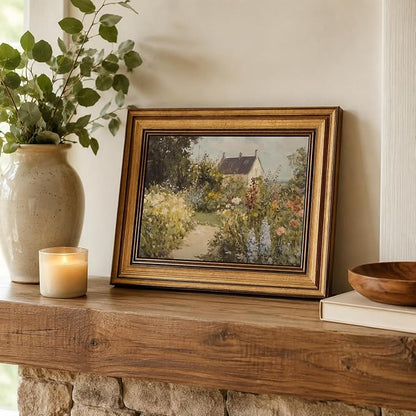 Devunaty Gold Framed Vintage Painting Wall Art Nature Wildflower Landscape Wall Decor Country Farmhouse Garden Floral Pictures Rustic Cottagecore Aesthetic Poster for Bathroom Living Room 9"x11"
